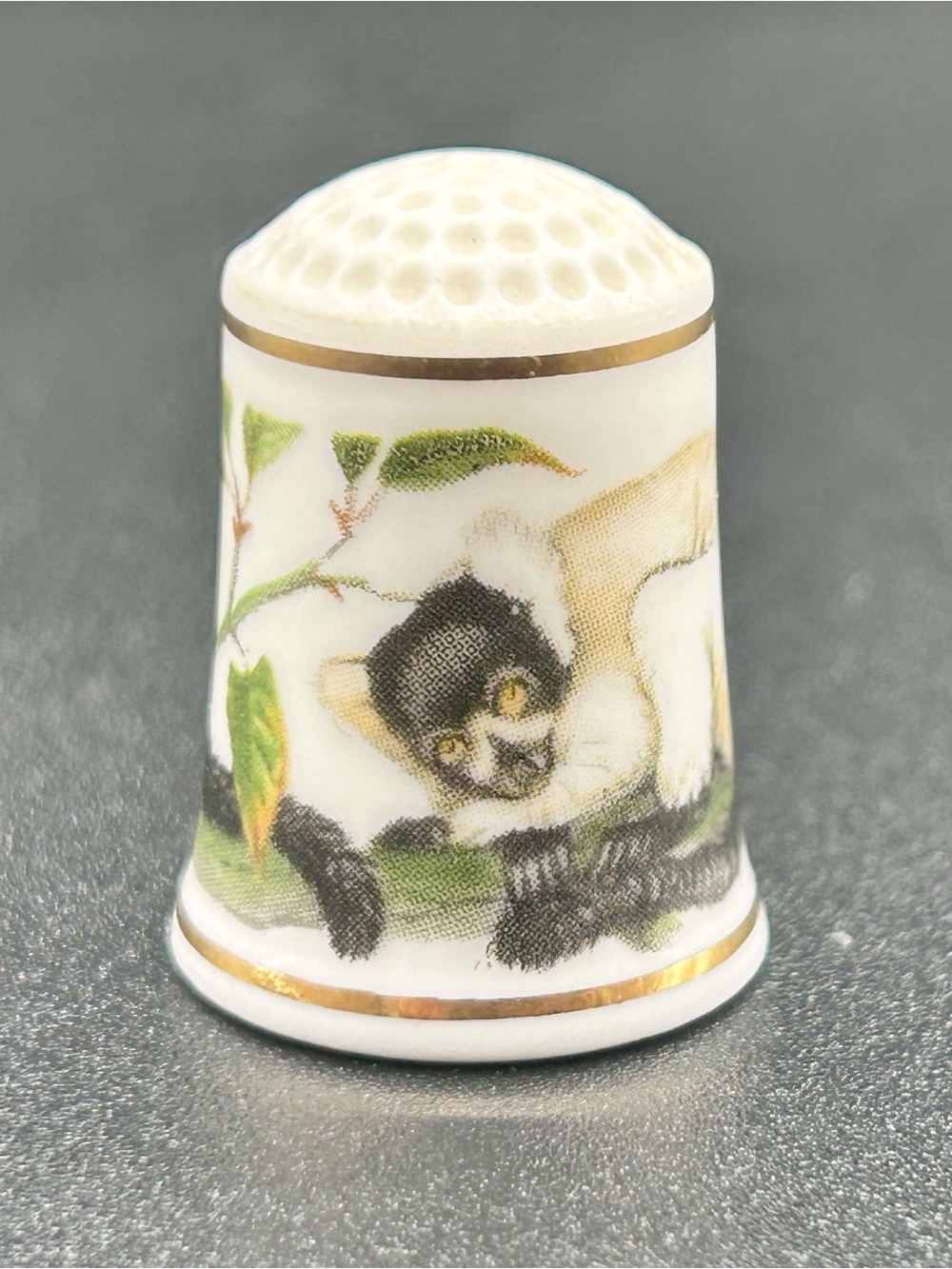 Vintage WWF 1981 Lemur Sewing Thimble Marked Bone China 1"